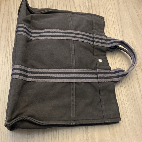 HERMÈS Canvas Fourre Tout Bag Cotton Canvas Tote Bag Black Gray - Picture 5 of 12